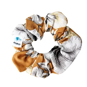 Chouchou élastique pour cheveux - Lin fleuri moutarde noir et blanc