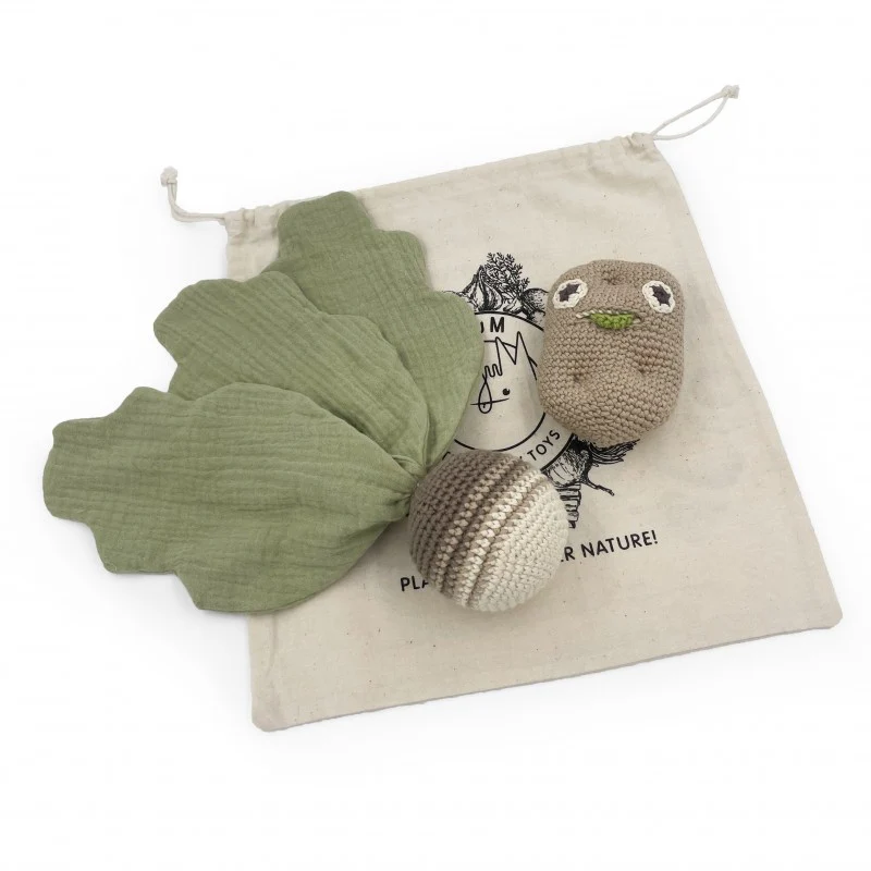 Coffret Navet & Pierre la Pomme de Terre 🥔 doudou et hochet en crochet 100% coton bio
