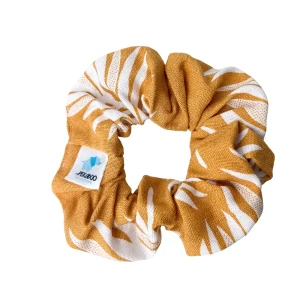 Chouchou élastique pour cheveux - Lin feuillus moutarde et blanc