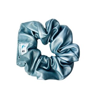 Chouchou élastique pour cheveux - Cuirette bleu métallique