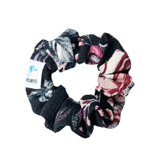 Chouchou élastique pour cheveux - Crêpe fleuri noir