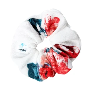 Chouchou élastique pour cheveux - Crêpe lycra fleuri duck blue