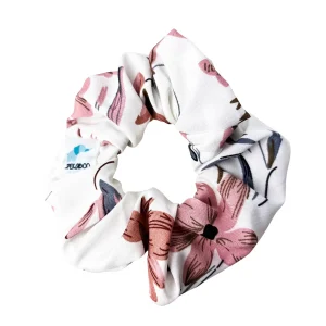 Chouchou élastique pour cheveux - Coton fleuri rose et gris