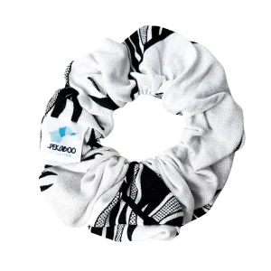 Chouchou élastique pour cheveux - Lin feuillus noir et blanc