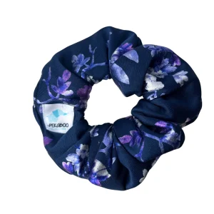 Chouchou élastique pour cheveux - Fleuri bleu métallique