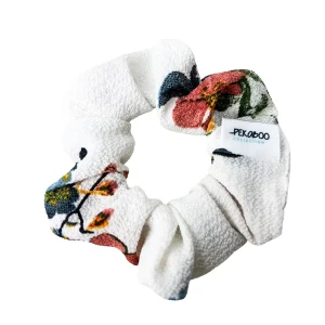 Chouchou élastique pour cheveux - Crêpe fleuri blanc