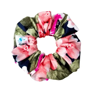 Chouchou élastique pour cheveux - Satin floral marine