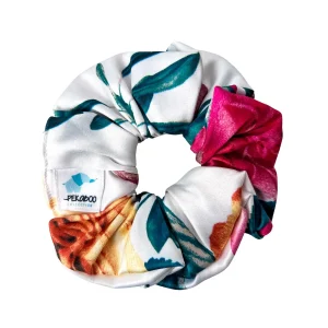 Chouchou élastique pour cheveux - Satin floral blanc