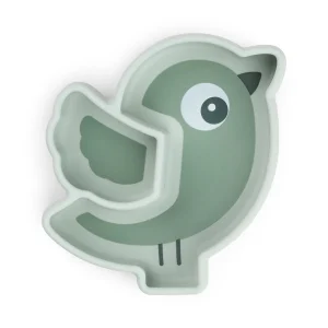 Assiette ventouse en silicone stick & stay - oiseau - vert