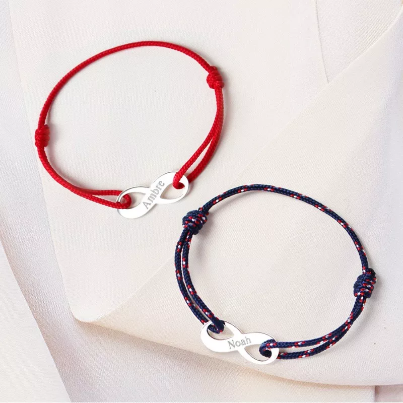 Coffret duo pour couple - Bracelets personnalisés signe Infini Argent