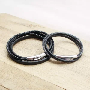 Coffret duo pour couple - Bracelets personnalisés Cuir et Acier