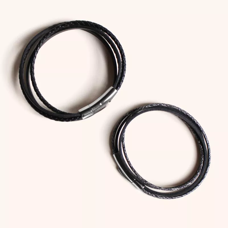 Coffret duo pour couple - Bracelets personnalisés Cuir et Acier – Image 2