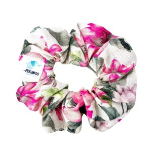 Chouchou élastique pour cheveux - Lin fleuri rose