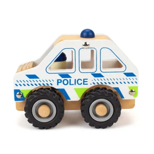 Voiture de police en bois avec roues en caoutchouc – blanc