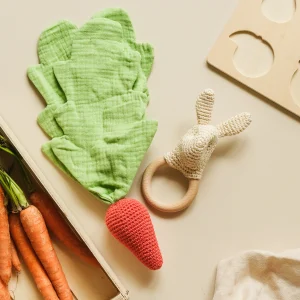 Coffret Lapinou & Doudou Carotte 🥕🐰 hochet et doudou en crochet 100% coton bio