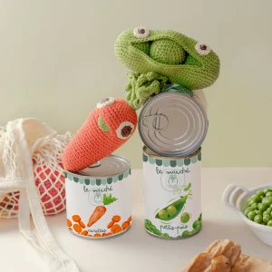 Coffret Extra Fin avec les yeux 🥫 hochets en crochet 100% coton bio