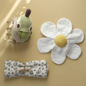 Coffret Flower Pear Power 🌼🍐✌️ boite à musique et doudou en crochet 100% coton bio