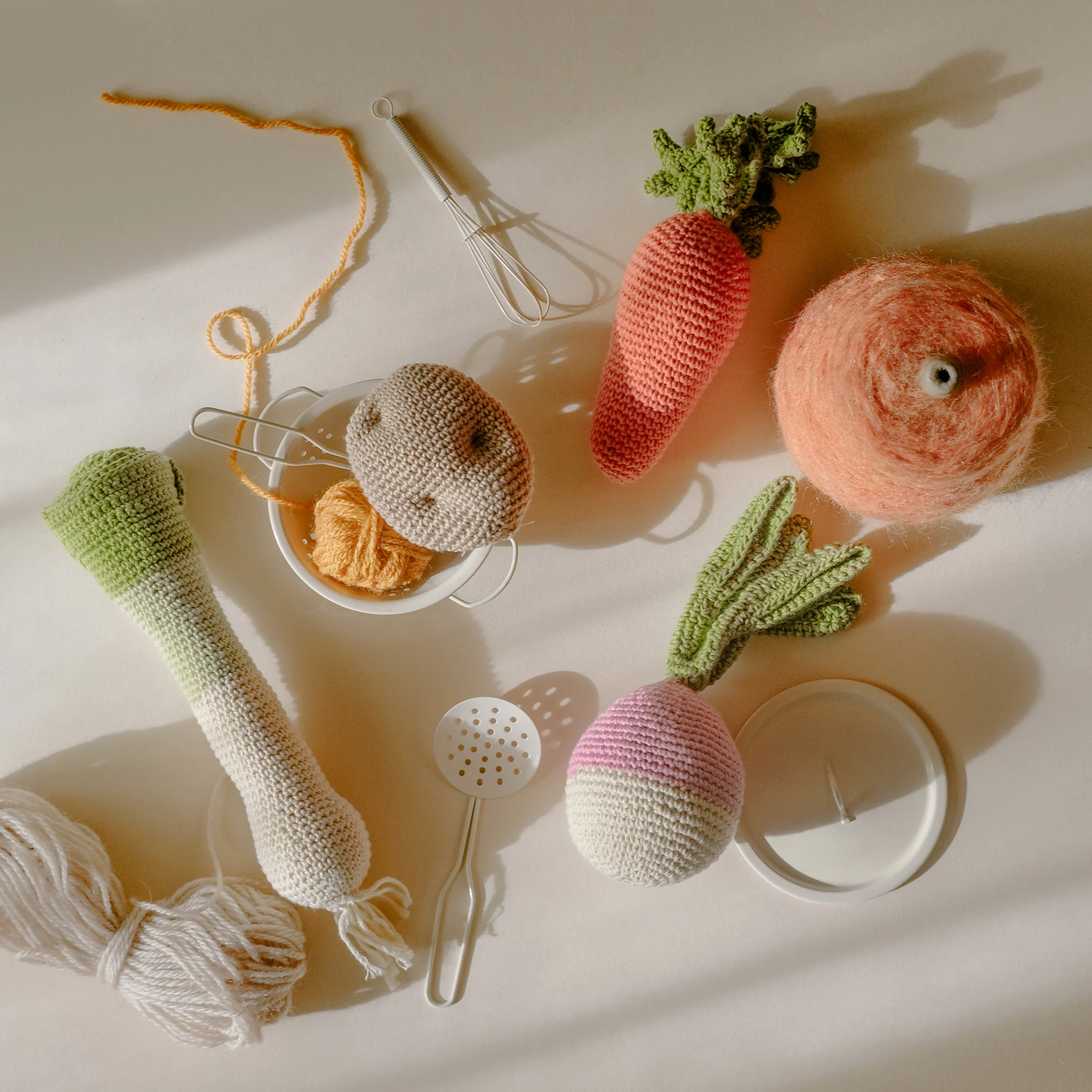 Coffret Pot-au-Feu sans les yeux 🥔🥕 hochets en crochet 100% coton bio