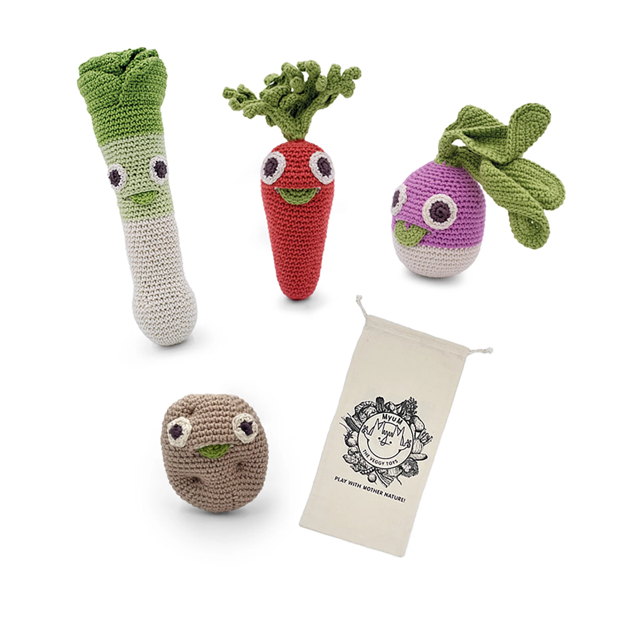 Coffret Pot-au-Feu avec les yeux 🥔🥕 hochets en crochet 100% coton bio – Image 2