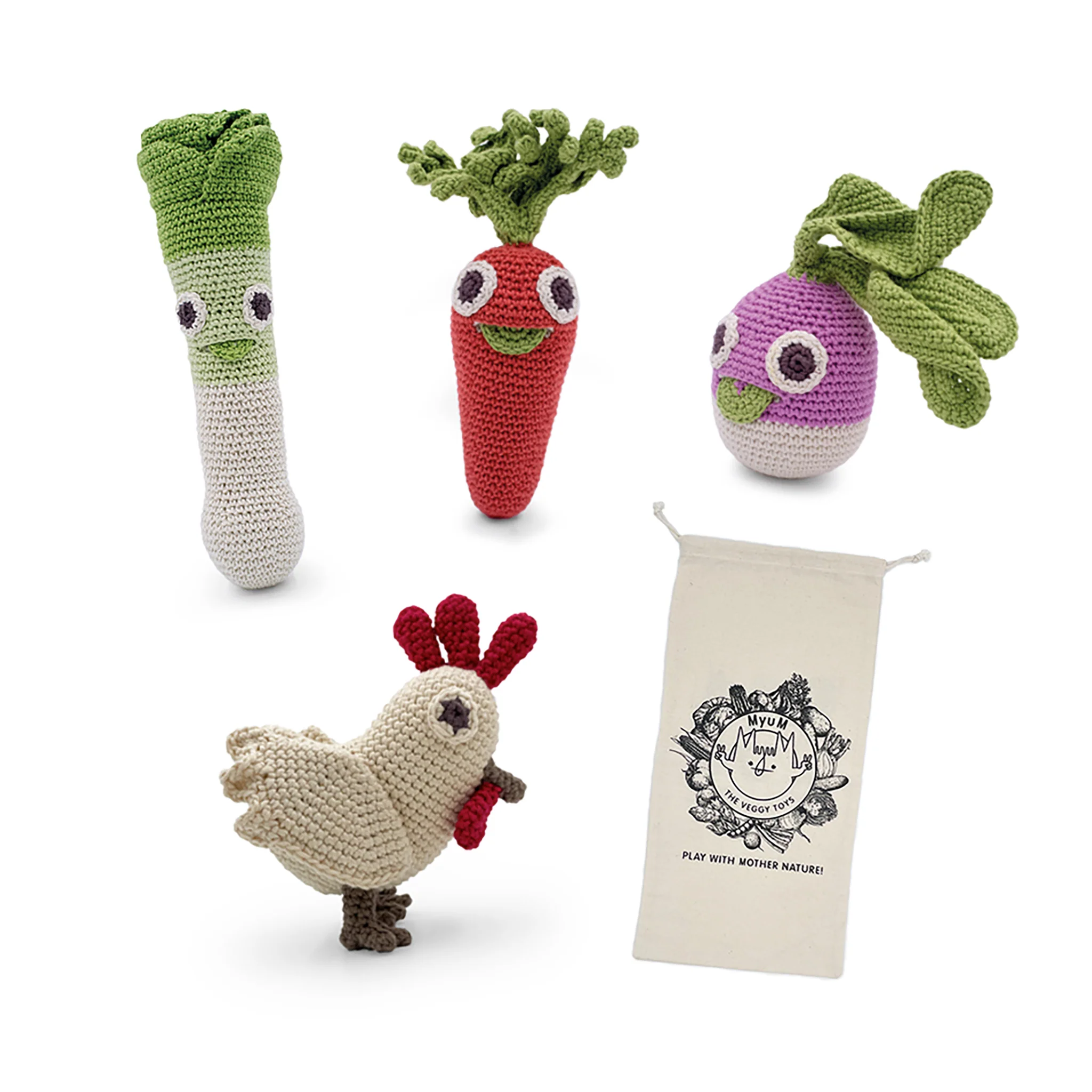 Coffret Poule-au-Pot avec les yeux 🐔🥕 hochets en crochet 100% coton bio – Image 2