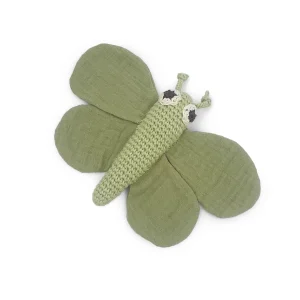 Hochet & Doudou Papillon Vert en crochet 100% coton bio
