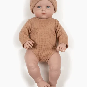 Bambinis - Ensemble body manches longues Andréa et bonnet en nid d’abeille cassonade