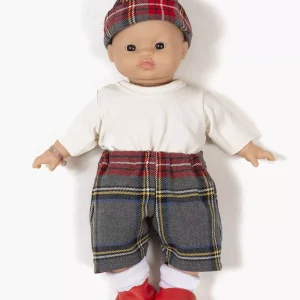 Babies – Ensemble garçon avec pantalon et bonnet à carreaux Tartan gris